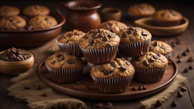 Muffins with chocolate chips Generative AI