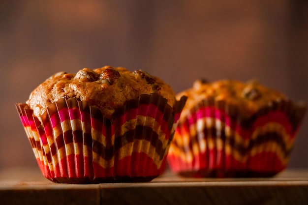 Muffins on a wooden cutting board Traditional pastries for the holiday