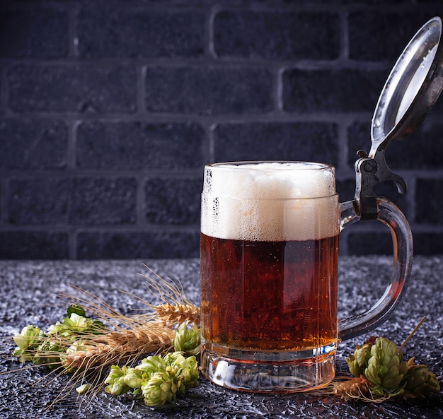 Mug of beer, hops and malt