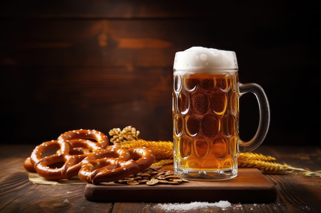 A Mug Of Beer And Pretzels