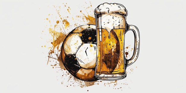 Mug of beer and splashes on a white background illustration