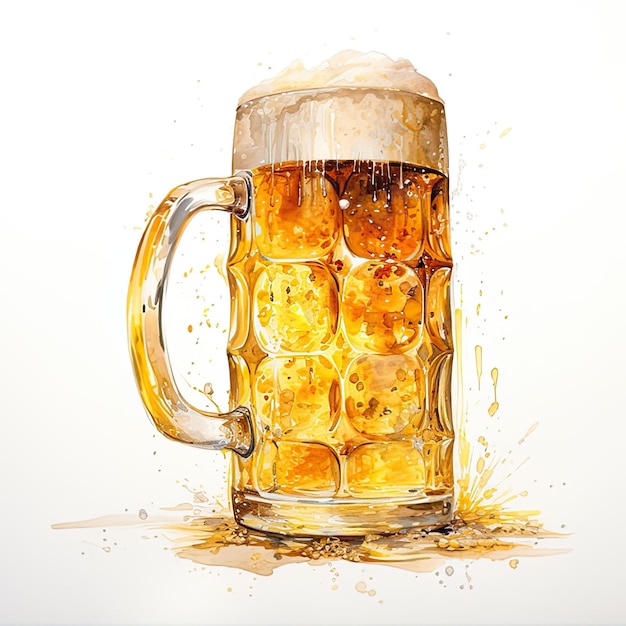 Mug of beer watercolor illustration on white background