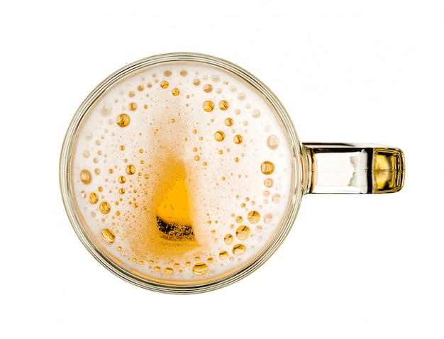 Mug of beer with bubble on glass isolated 