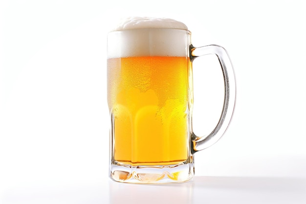 a mug of beer with foam isolated on white background