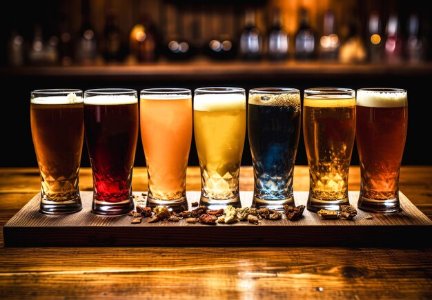 Mug of beer on a wooden table in a pub or restaurant