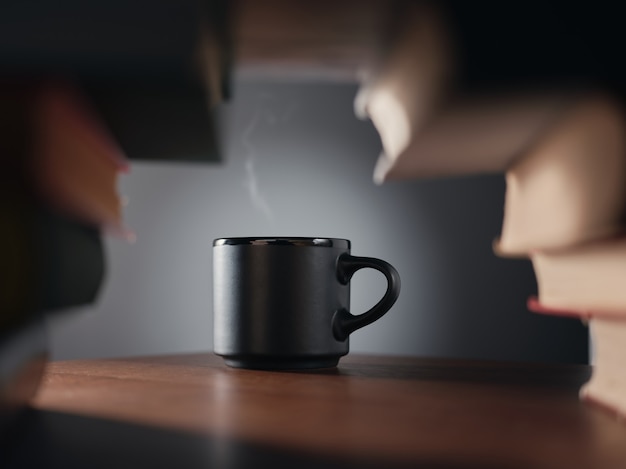 Mug of coffee and books