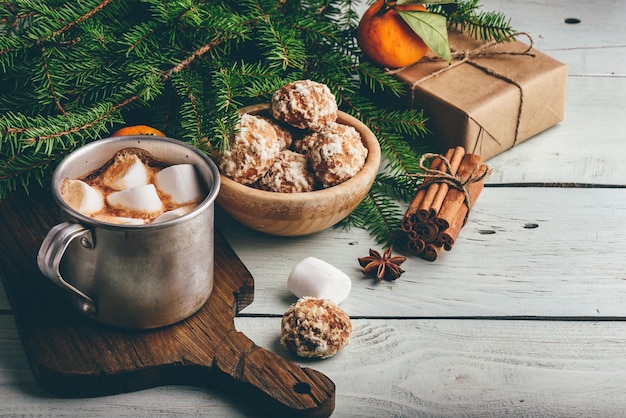 Mug of hot chocolate with marshmallows