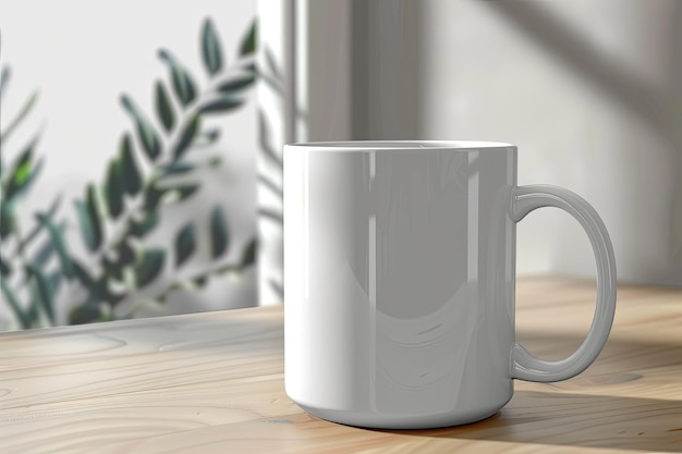 Photo mug with coffee mock up on table