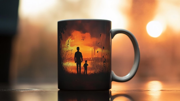 a mug with a man and a child on it