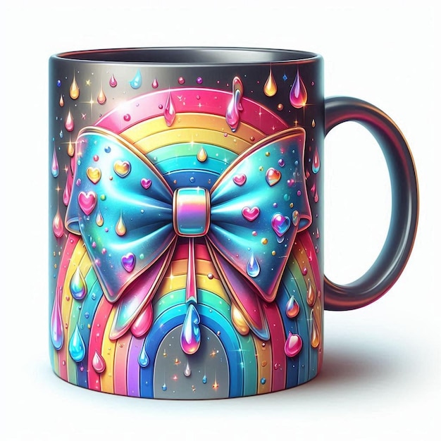 Photo a mug with a rainbow on it that says rainbow on it