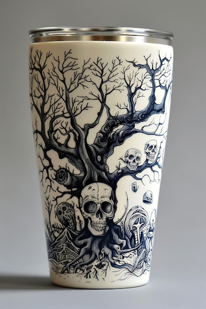 a mug with skulls and skulls on it