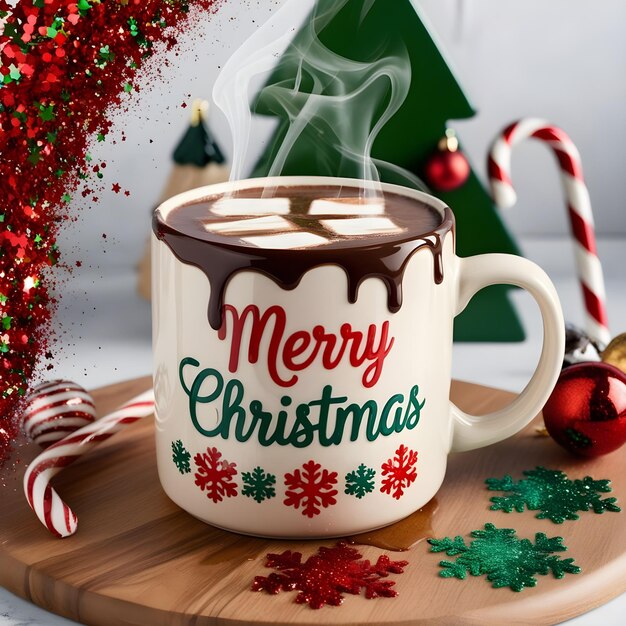 a mug with the word merry christmas on it