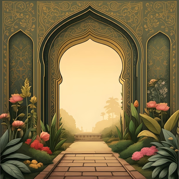 Mughal arch frame with garden plant