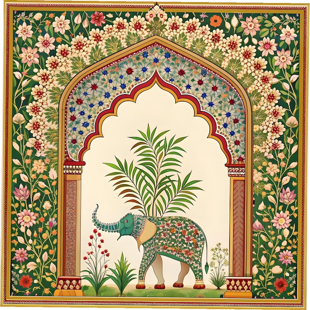 Mughal decorative garden arch peacock pattern frame