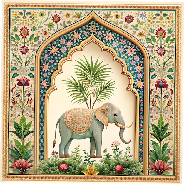 Mughal decorative garden arch peacock pattern frame