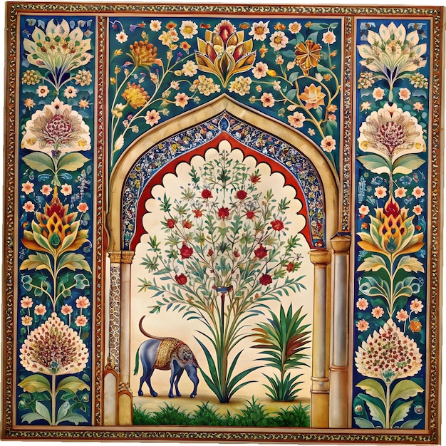 Mughal decorative garden arch peacock pattern frame