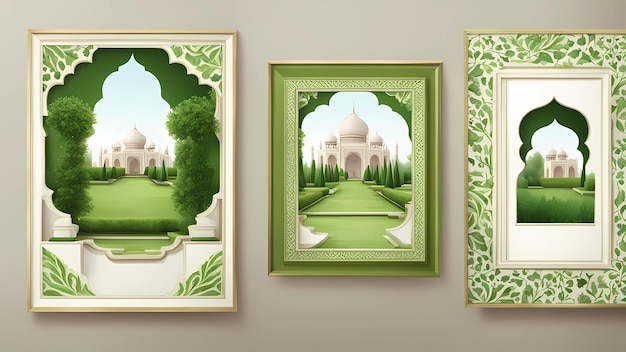 Photo mughal garden element collection realistic green mughal garden frame