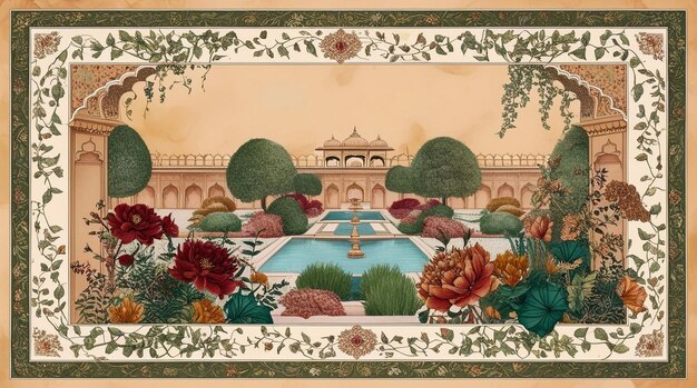 Photo mughal garden illustration mughal garden illustration