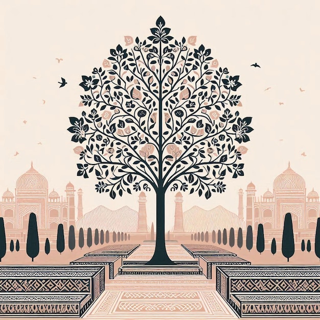 Mughal Garden illustrationMughal Garden elements collection