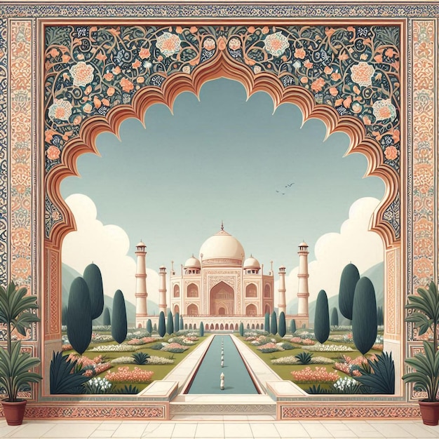 Mughal Garden illustrationMughal Garden elements collectionMughal Garden wedding invitation