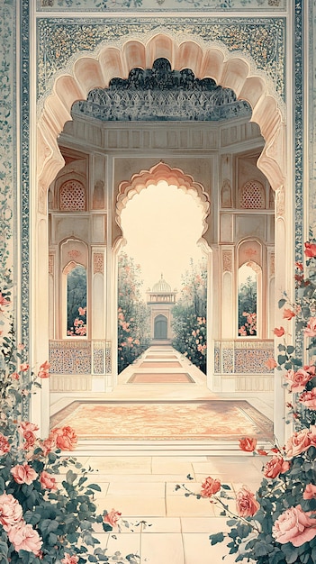 Mughal Garden illustrationMughal Garden elements collectionMughal Garden wedding invitationMughal