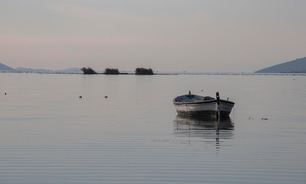 Mugla - A lake in Milas Bafa neighborhood .Fishing boats in Bafa lake