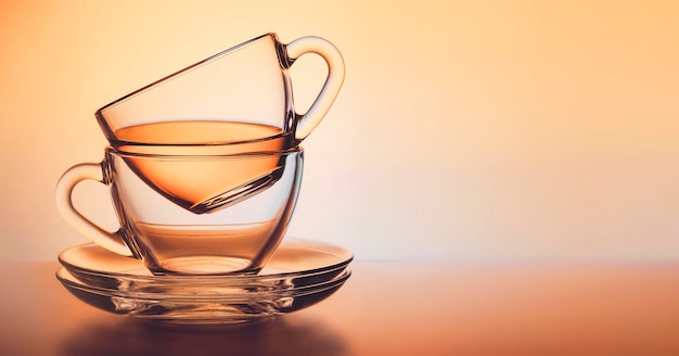 Mugs with tea transparent mug still life copy space