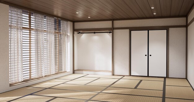 Muji style Empty wooden roomCleaning japandi room interior