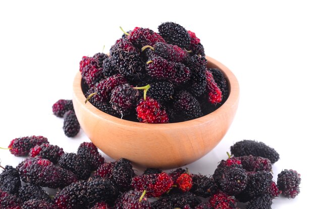 Mulberry berry isolated on white background.