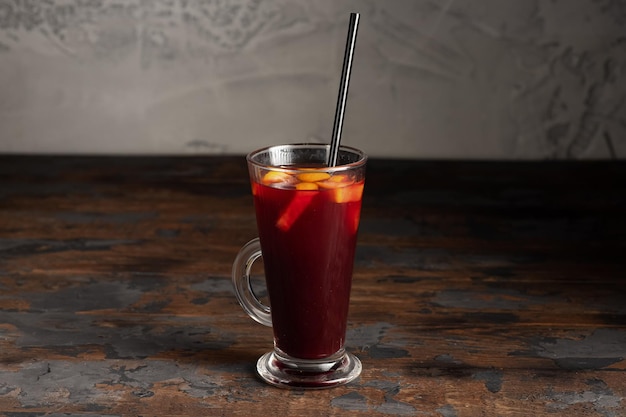 Mulled wine alcoholic and nonalcoholic mulled wine on a wooden background