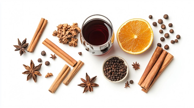 Mulled Wine Ingredients on White Background