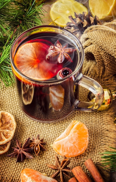 Mulled wine. Selective focus. christmas drink and food.