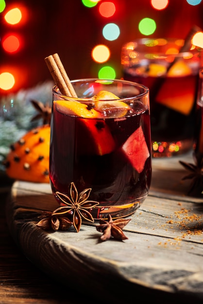 Mulled wine with blurred lights