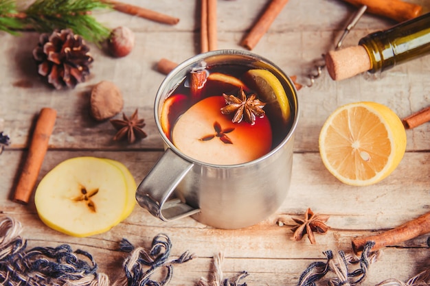 Mulled wine. With spices. Selective focus. Christmas.