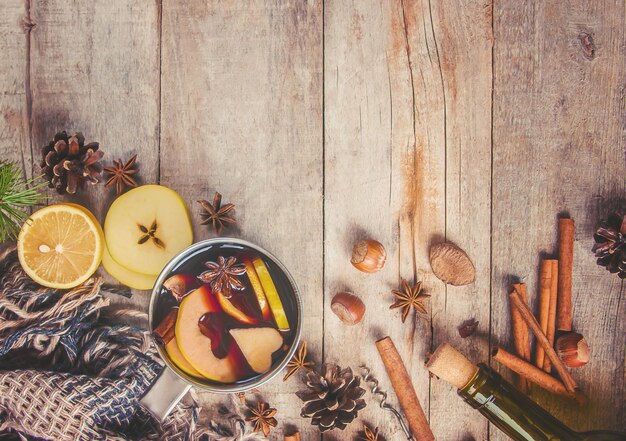 Mulled wine. With spices. Selective focus. Christmas.