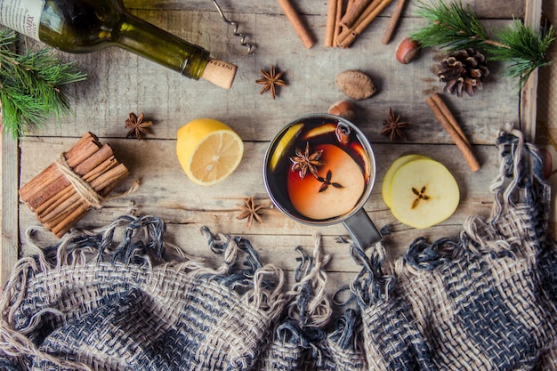 Mulled wine With spices Selective focus Christmas