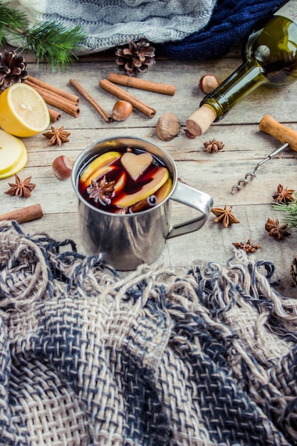 Mulled wine With spices Selective focus Christmas