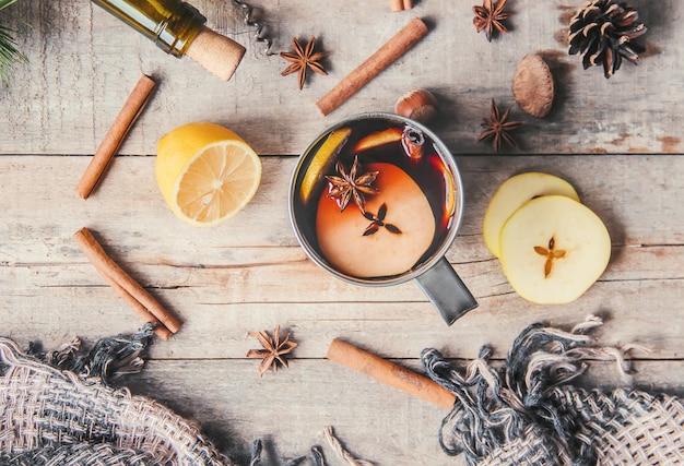 Mulled wine. With spices. Selective focus. drink.