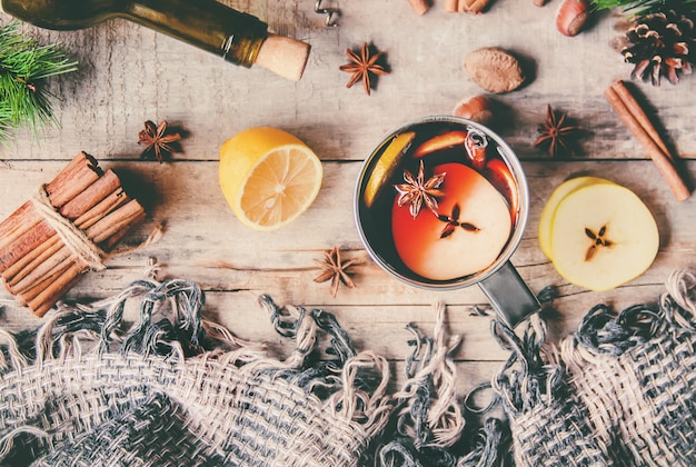 Mulled wine. With spices. Selective focus. drink.