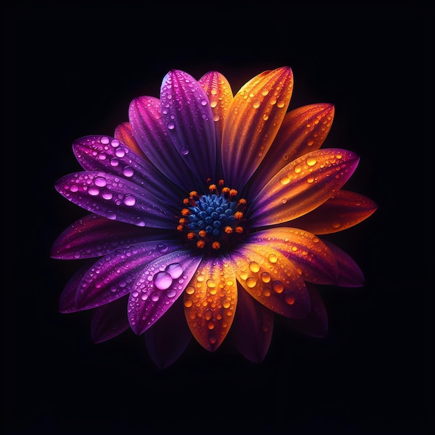 Multi color lotus flower black background