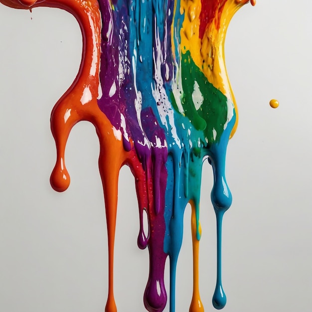 Multi color paint dripping on white background