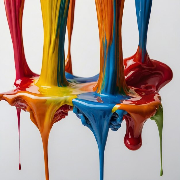 Multi color paint dripping on white background