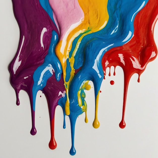 Multi color paint dripping on white background