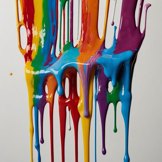 Multi color paint dripping on white background