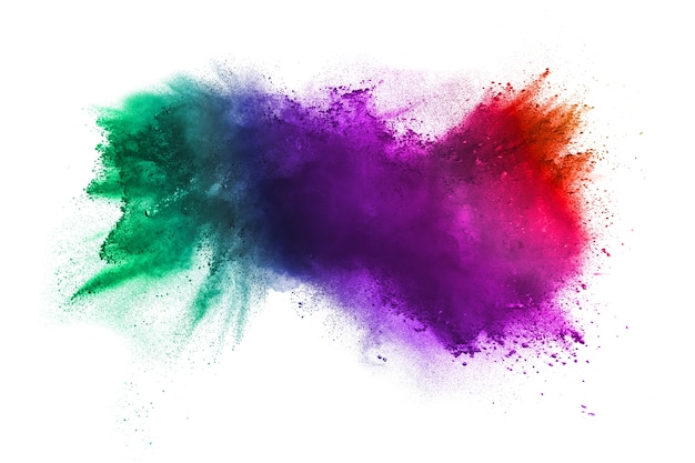 Multi color powder explosion on white background. 