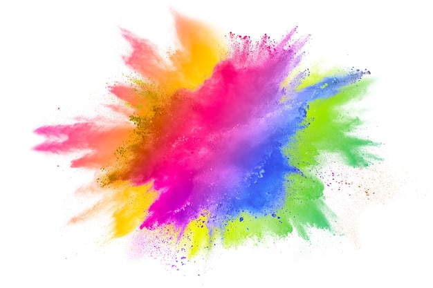 Multi color powder explosion on white background. 