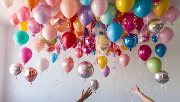 Photo multi colored balloons bring joy to celebration generated by ai