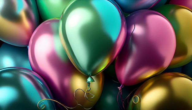 Multi colored balloons create a fun background for celebration generative AI