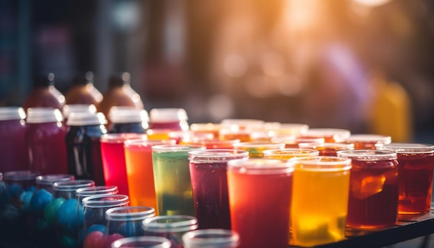 Multi colored cocktail glass with fruit decoration generated by AI