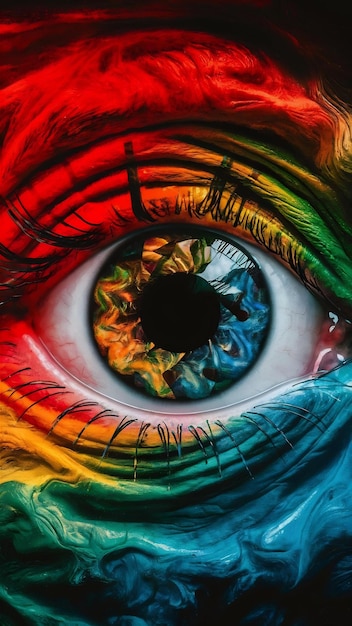 Multi colored creativity in close up human eye generated by